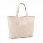 VILLE. Sacola 100% algod&atilde;o canvas (280 g/m&sup2;) com bolso frontal, bolso interior e fecho magn&eacute;tico - Natural claro