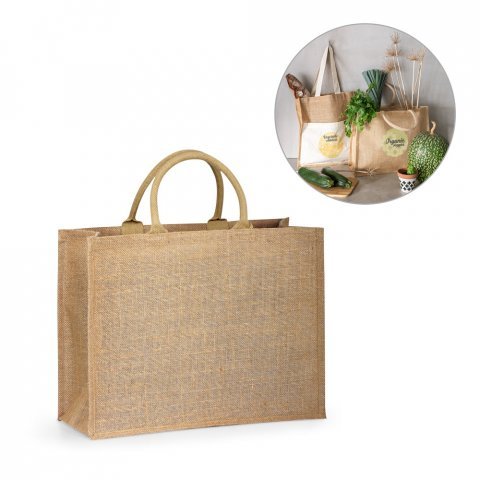SHANTI. Sacola em 100% juta (360 g/m&sup2;) com laminado no interior