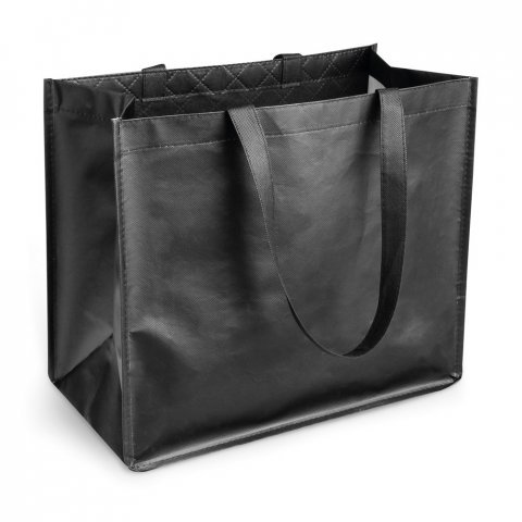 ARLETA. Sacola em non-woven laminado (110 g/m&sup2;) com bolso frontal (175 g/m&sup2;) - Preto