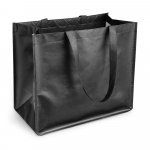 ARLETA. Sacola em non-woven laminado (110 g/m&sup2;) com bolso frontal (175 g/m&sup2;) - Preto