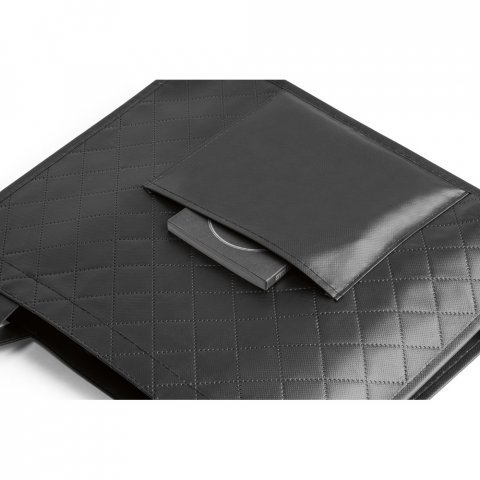 ARLETA. Sacola em non-woven laminado (110 g/m&sup2;) com bolso frontal (175 g/m&sup2;) - Preto