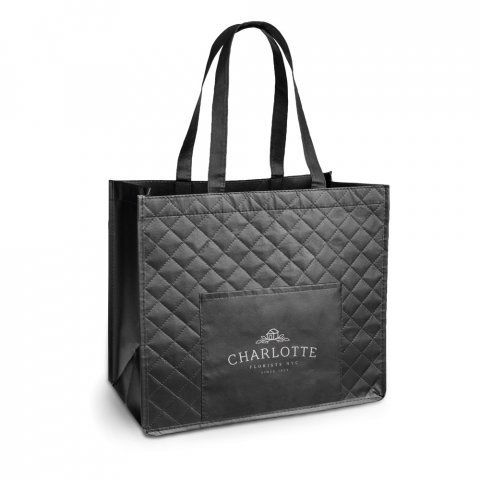 ARLETA. Sacola em non-woven laminado (110 g/m&sup2;) com bolso frontal (175 g/m&sup2;) - Preto
