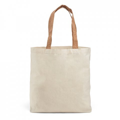 FERIA. Sacola 100% algod&atilde;o (180 g/m&sup2;) com al&ccedil;as em corti&ccedil;a e bolso interior - Natural