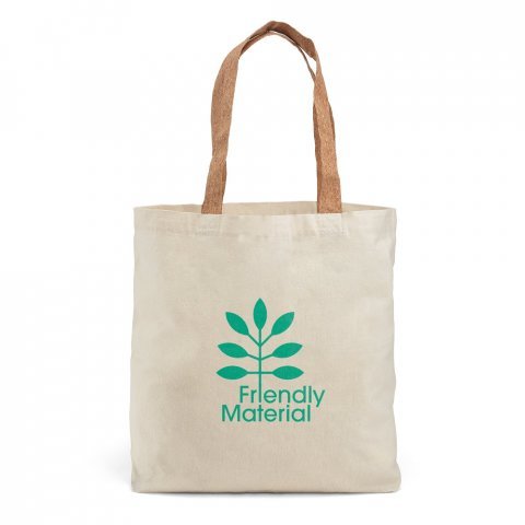 FERIA. Sacola 100% algod&atilde;o (180 g/m&sup2;) com al&ccedil;as em corti&ccedil;a e bolso interior - Natural