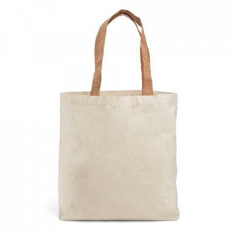FERIA. Sacola 100% algod&atilde;o (180 g/m&sup2;) com al&ccedil;as em corti&ccedil;a e bolso interior - Natural