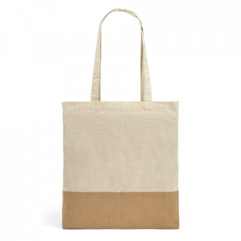 MERCAT. Sacola 100% algod&atilde;o (160 g/m&sup2;) com detalhes em imita&ccedil;&atilde;o de juta - Natural