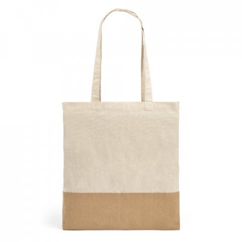 MERCAT. Sacola 100% algod&atilde;o (160 g/m&sup2;) com detalhes em imita&ccedil;&atilde;o de juta - Natural