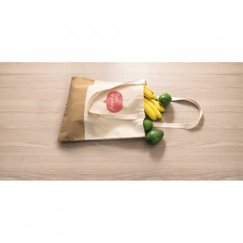 MERCAT. Sacola 100% algod&atilde;o (160 g/m&sup2;) com detalhes em imita&ccedil;&atilde;o de juta