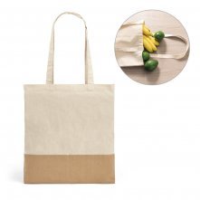 MERCAT. Sacola 100% algod&atilde;o (160 g/m&sup2;) com detalhes em imita&ccedil;&atilde;o de juta