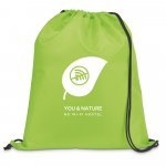 CARNABY. Sacola tipo mochila em 210D com cord&otilde;es em preto - Verde claro