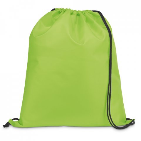 CARNABY. Sacola tipo mochila em 210D com cord&otilde;es em preto - Verde claro