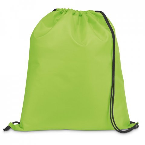 CARNABY. Sacola tipo mochila em 210D com cord&otilde;es em preto - Verde claro