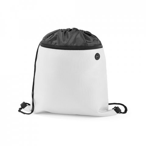 COLMAR. Sacola tipo mochila em 210D com bolso frontal com z&iacute;per e sa&iacute;da para fones - Branco