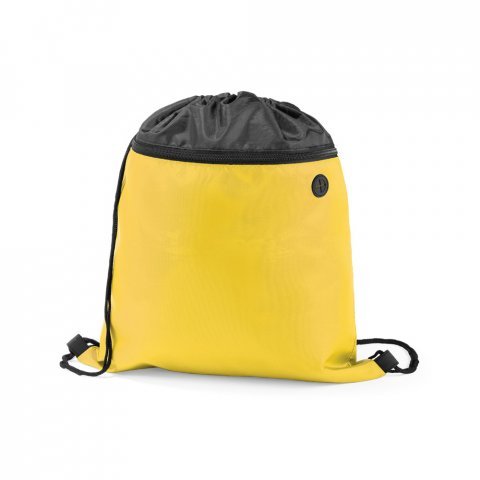 COLMAR. Sacola tipo mochila em 210D com bolso frontal com z&iacute;per e sa&iacute;da para fones - Amarelo