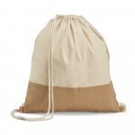 SABLON. Sacola tipo mochila 100% algod&atilde;o (160 g/m&sup2;) com detalhe em imita&ccedil;&atilde;o de juta - Natural