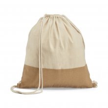 SABLON. Sacola tipo mochila 100% algod&atilde;o (160 g/m&sup2;) com detalhe em imita&ccedil;&atilde;o de juta