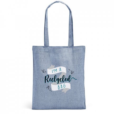RYNEK. Sacola dobr&aacute;vel em 70% algod&atilde;o reciclado e 30% poli&eacute;ster reciclado (140 g/m&sup2;) sem tingimento - Azul