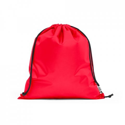 PEMBA. Sacola tipo mochila em poli&eacute;ster reciclado 190T, produzida a partir de pl&aacute;stico reciclado - Vermelho