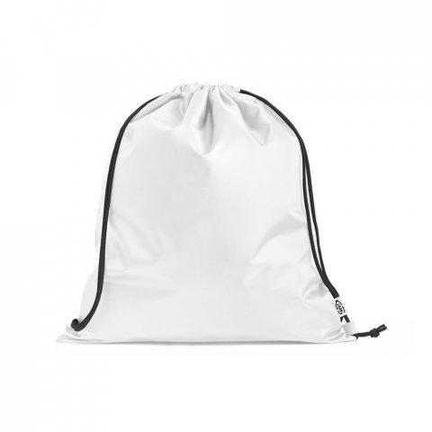 PEMBA. Sacola tipo mochila em poli&eacute;ster reciclado 190T, produzida a partir de pl&aacute;stico reciclado - Branco