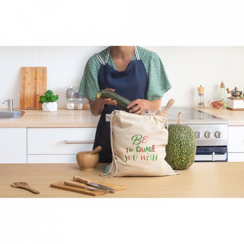 NAMPULA. Sacola tipo mochila em algod&atilde;o org&acirc;nico (120 g/m&sup2;)
