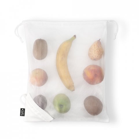 BOLZANO. Sacola dobr&aacute;vel 100% rPET com bolso em 100% poli&eacute;ster reciclado 190T - Branco