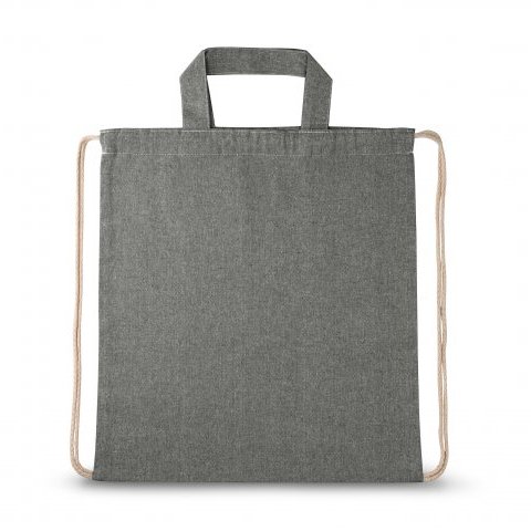RISSANI. Sacola tipo mochila em 70% algod&atilde;o reciclado e 30% poli&eacute;ster reciclado (140g/m&sup2;) sem tingimento - Preto