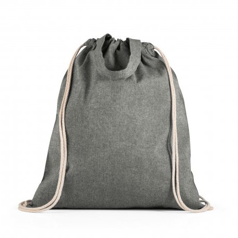 RISSANI. Sacola tipo mochila em 70% algod&atilde;o reciclado e 30% poli&eacute;ster reciclado (140g/m&sup2;) sem tingimento - Preto