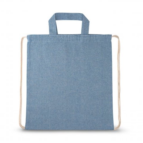 RISSANI. Sacola tipo mochila em 70% algod&atilde;o reciclado e 30% poli&eacute;ster reciclado (140g/m&sup2;) sem tingimento - Azul