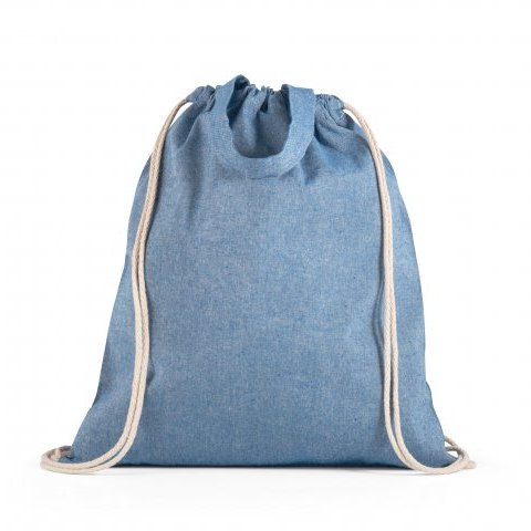RISSANI. Sacola tipo mochila em 70% algod&atilde;o reciclado e 30% poli&eacute;ster reciclado (140g/m&sup2;) sem tingimento - Azul