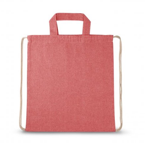 RISSANI. Sacola tipo mochila em 70% algod&atilde;o reciclado e 30% poli&eacute;ster reciclado (140g/m&sup2;) sem tingimento - Vermelho