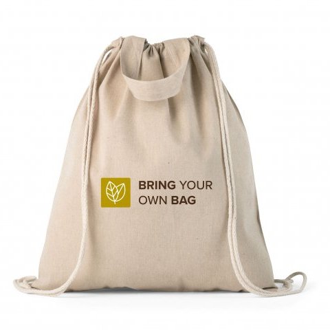 RISSANI. Sacola tipo mochila em 70% algod&atilde;o reciclado e 30% poli&eacute;ster reciclado (140g/m&sup2;) sem tingimento - Natural
