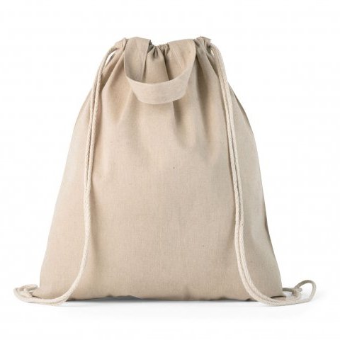 RISSANI. Sacola tipo mochila em 70% algod&atilde;o reciclado e 30% poli&eacute;ster reciclado (140g/m&sup2;) sem tingimento - Natural