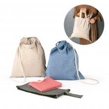 RISSANI. Sacola tipo mochila em 70% algod&atilde;o reciclado e 30% poli&eacute;ster reciclado (140g/m&sup2;) sem tingimento
