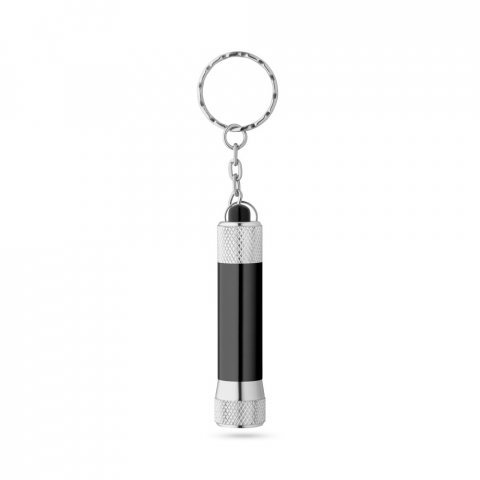LERGAN. Chaveiro em alum&iacute;nio com lanterna de 3 luzes LEDs - Preto