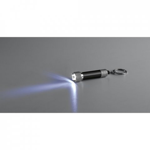 LERGAN. Chaveiro em alum&iacute;nio com lanterna de 3 luzes LEDs - Preto