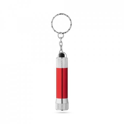 LERGAN. Chaveiro em alum&iacute;nio com lanterna de 3 luzes LEDs - Vermelho