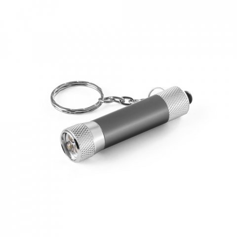 LERGAN. Chaveiro em alum&iacute;nio com lanterna de 3 luzes LEDs - Chumbo