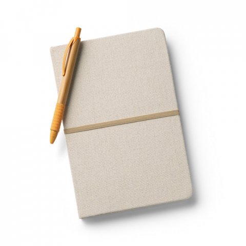 NERVAL. Caderno A5 de capa dura em linho (230 g/m&sup2;), com p&aacute;ginas pautadas - Natural