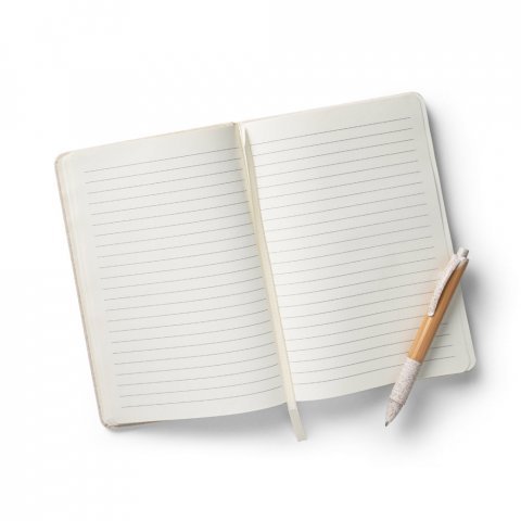 NERVAL. Caderno A5 de capa dura em linho (230 g/m&sup2;), com p&aacute;ginas pautadas - Natural