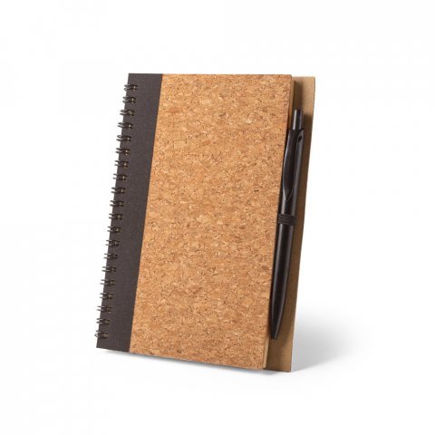 VICENTE. Caderno B6 de capa dura em corti&ccedil;a e PET 100% reciclado, com p&aacute;ginas lisas recicladas - Preto
