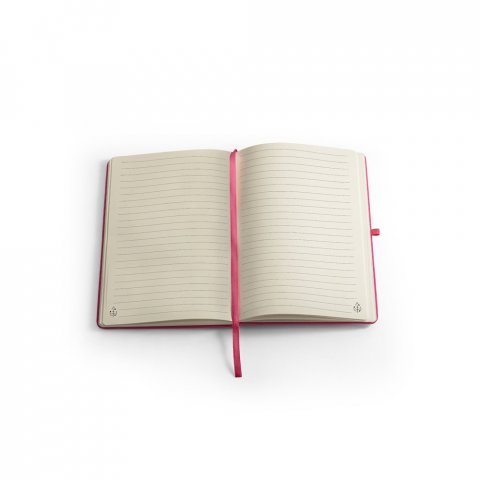 ANNE. Caderno A5 de capa dura em PET 100% reciclado, com p&aacute;ginas pautadas recicladas - Rosa
