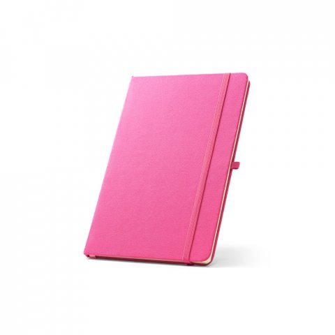 ANNE. Caderno A5 de capa dura em PET 100% reciclado, com p&aacute;ginas pautadas recicladas - Rosa