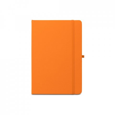 ANNE. Caderno A5 de capa dura em PET 100% reciclado, com p&aacute;ginas pautadas recicladas - Laranja