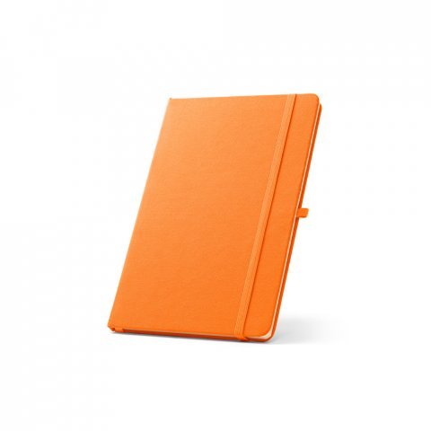 ANNE. Caderno A5 de capa dura em PET 100% reciclado, com p&aacute;ginas pautadas recicladas - Laranja