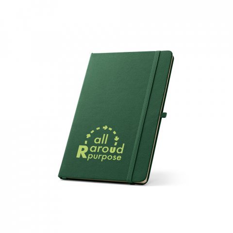 ANNE. Caderno A5 de capa dura em PET 100% reciclado, com p&aacute;ginas pautadas recicladas - Verde escuro