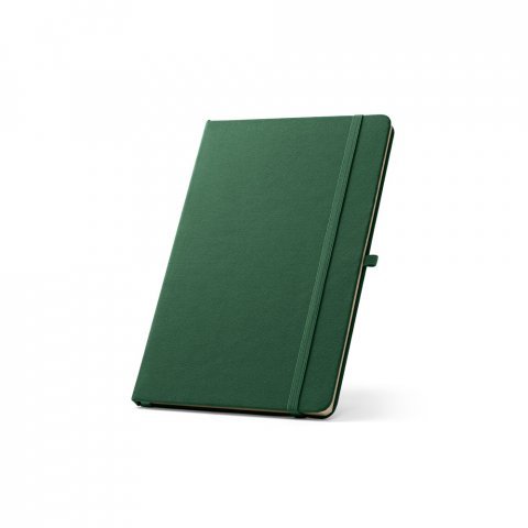 ANNE. Caderno A5 de capa dura em PET 100% reciclado, com p&aacute;ginas pautadas recicladas - Verde escuro