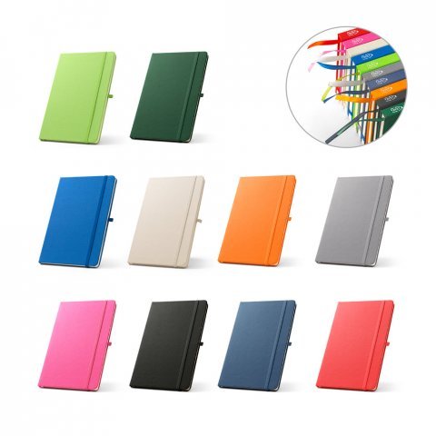 ANNE. Caderno A5 de capa dura em PET 100% reciclado, com p&aacute;ginas pautadas recicladas