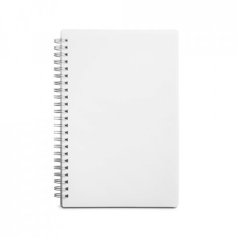 COBEN. Caderno A5 de capa flex&iacute;vel em PP, com tratamento antibacteriano e p&aacute;ginas pautadas recicladas - Branco