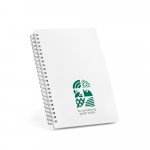COBEN. Caderno A5 de capa flex&iacute;vel em PP, com tratamento antibacteriano e p&aacute;ginas pautadas recicladas - Branco
