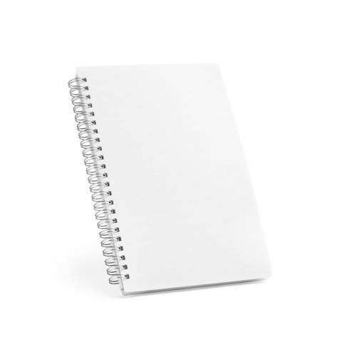 COBEN. Caderno A5 de capa flex&iacute;vel em PP, com tratamento antibacteriano e p&aacute;ginas pautadas recicladas - Branco